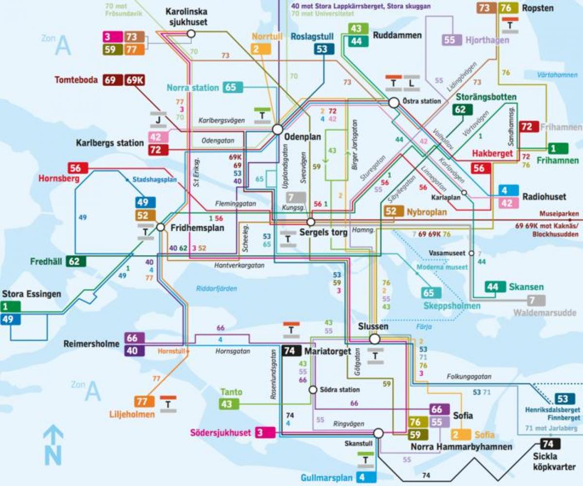 Stockholm avtobusne linije zemljevid