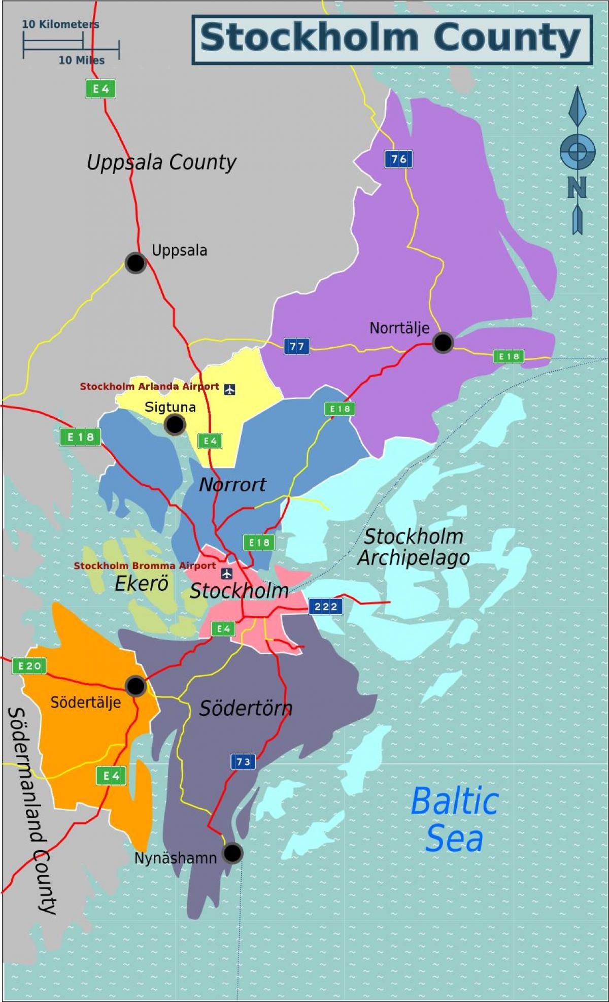 zemljevid Stockholmu na Švedskem območje