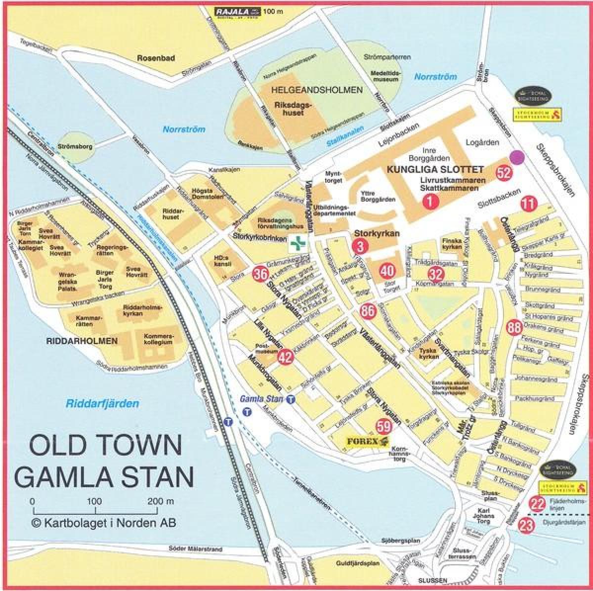 zemljevid starega mesta Stockholm Švedska