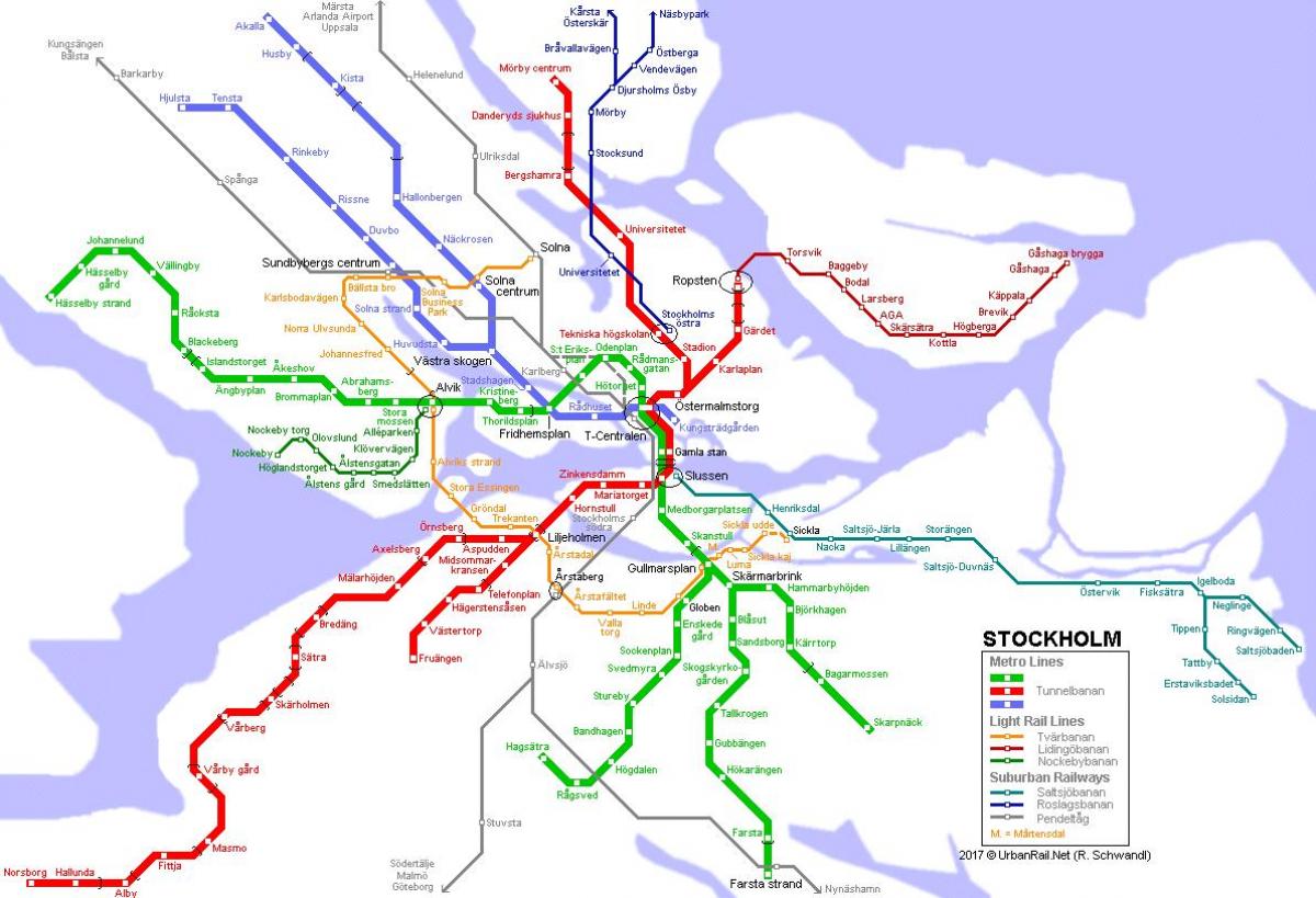 zemljevid podzemne železnice v Stockholmu