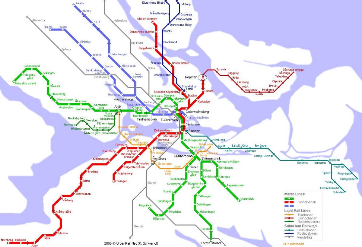 zemljevid podzemne železnice Stockholmu na Švedskem