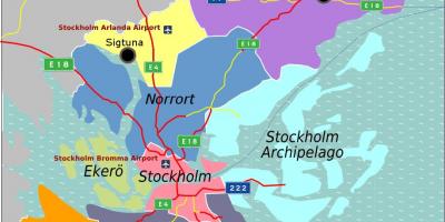 Zemljevid Stockholmu na Švedskem območje