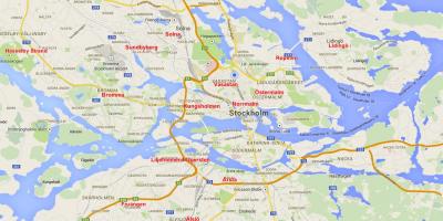 Zemljevid Stockholmu soseskah