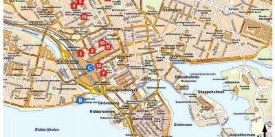 Stockholm turističnih znamenitosti na zemljevidu
